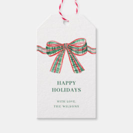Christmas Red Green Plaid Bow Christmas Gift Tags Presentetikett