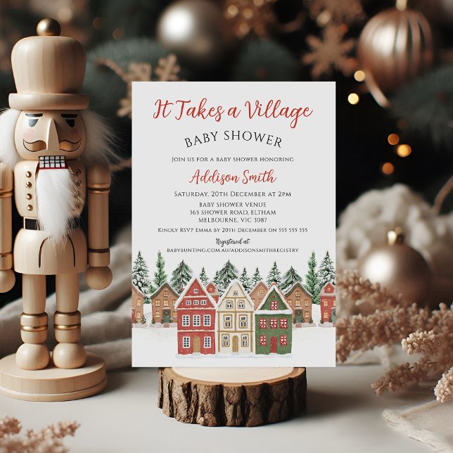 Christmas Red Green Takes A Village Baby Shower  Inbjudningar (A Village BABY SHOWER  Invitation, Christmas Merry Little Baby Shower Invitation, Christmas Theme )