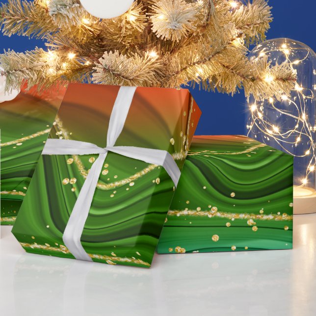 CHRISTMAS RED GRÖNT & GULD ABSTRAKT SWIRLS PRESENTPAPPER (Helgdagar)