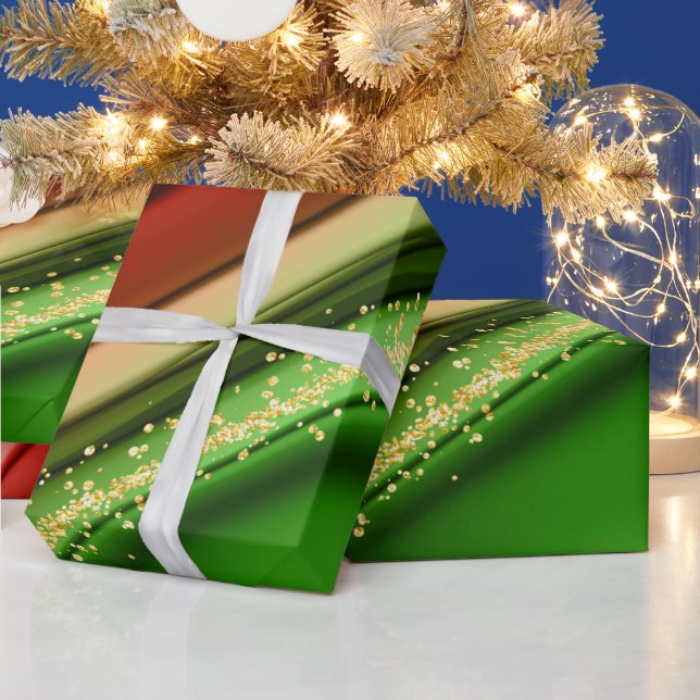 CHRISTMAS RED GRÖNT & GULD ABSTRAKT SWIRLS PRESENTPAPPER (Helgdagar)
