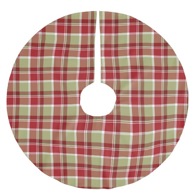 CHRISTMAS RED & GRÖNT PLAID MÖNSTER JULGRANSMATTA BORSTAD POLYESTER (Framsidan)