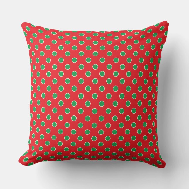 CHRISTMAS RED & GRÖNT POLKA DOTS KUDDE (Framsida)
