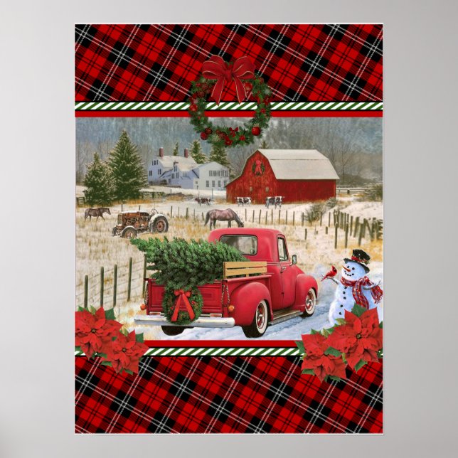 Christmas Red lastbil på målning på häst Poster (Framsidan)