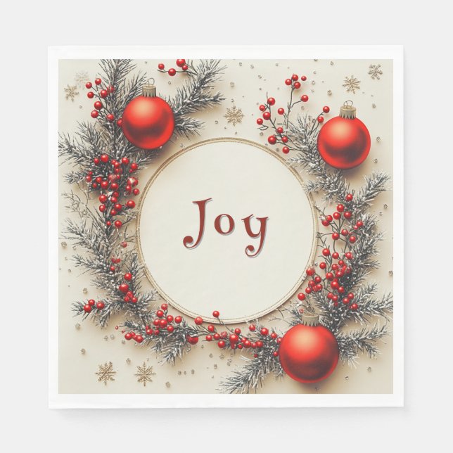 Christmas Red Ornaments Berries Snowflakes Pappersservett (Framsidan)