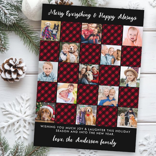 Christmas Red Plaid Custom Patchwork Photo Collage Julkort (Skapare uppladdad)