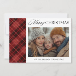 Christmas Red Plaid Photo Holiday Card Julkort
