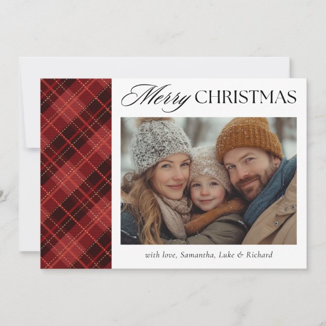 Christmas Red Plaid  Photo Holiday Card Julkort (Framsida)