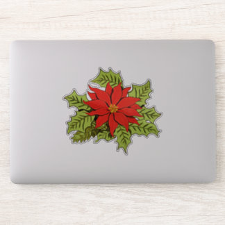 Christmas Red Poinsettia Flower with Green Leaves Klistermärken