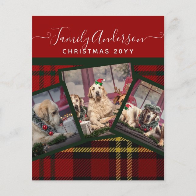CHRISTMAS Red Tartan Photo Collage Flygblad (Framsidan)