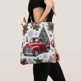 Christmas Red Truck and Santa Pattern Tygkasse