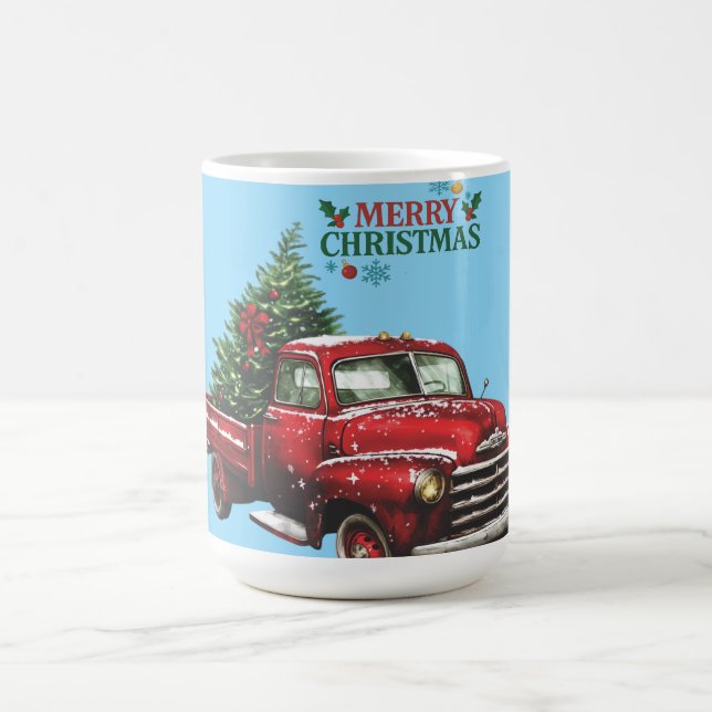 christmas, red, truck, vintage, kaffemugg (Center)