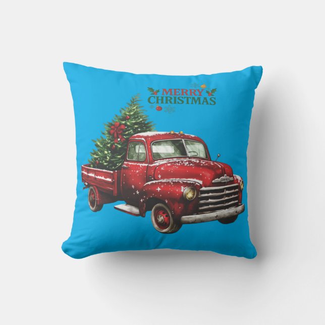christmas, red, truck, vintage, kudde (Framsida)