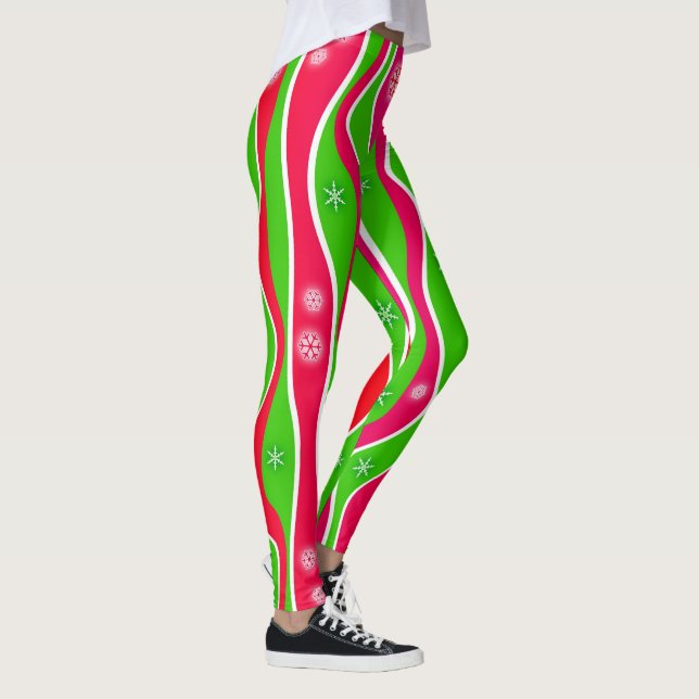 CHRISTMAS RED, WHITE & GRÖNT RAND LEGGINGS (Höger)