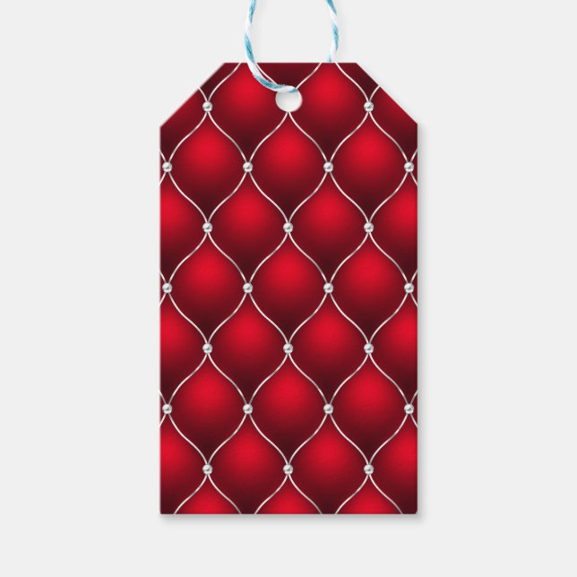 CHRISTMAS RED & WHITE TUFTED LOOK PATTERN PRESENTETIKETT (Framsidan)