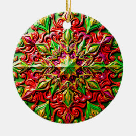 CHRISTMAS Red Yellow Green 3D Star ~ Julgransprydnad Keramik