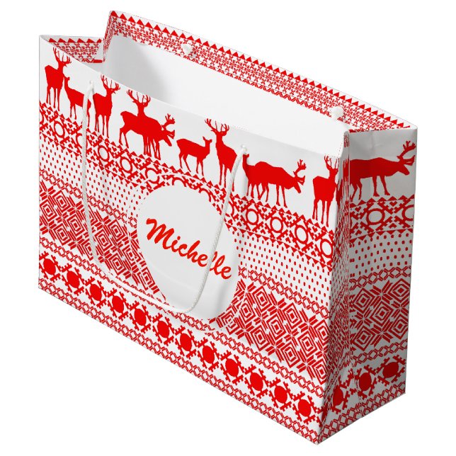 CHRISTMAS REIN HJORT LAPLAND red MÖNSTER Gift Bag (Framsidan Vinklad)
