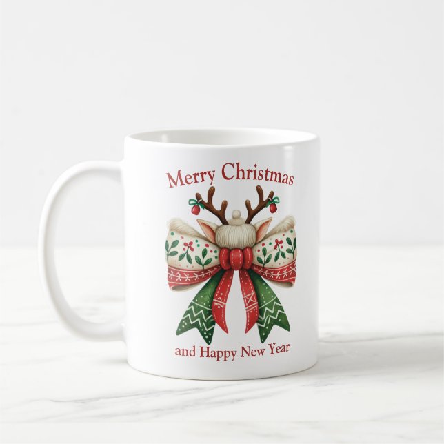 Christmas reindeer antlers rustic bow elves hat kaffemugg (Vänster)