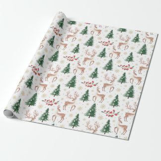 Christmas Reindeer, Berries, Snowflakes, Trees Presentpapper