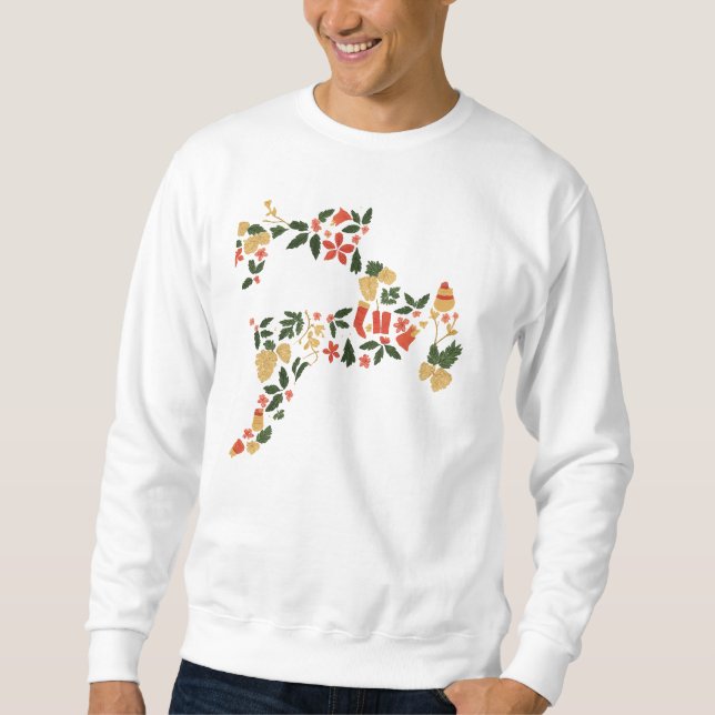 Christmas Reindeer Collage Hoodie – Festive Holida Lång Ärmad Tröja (Framsida)