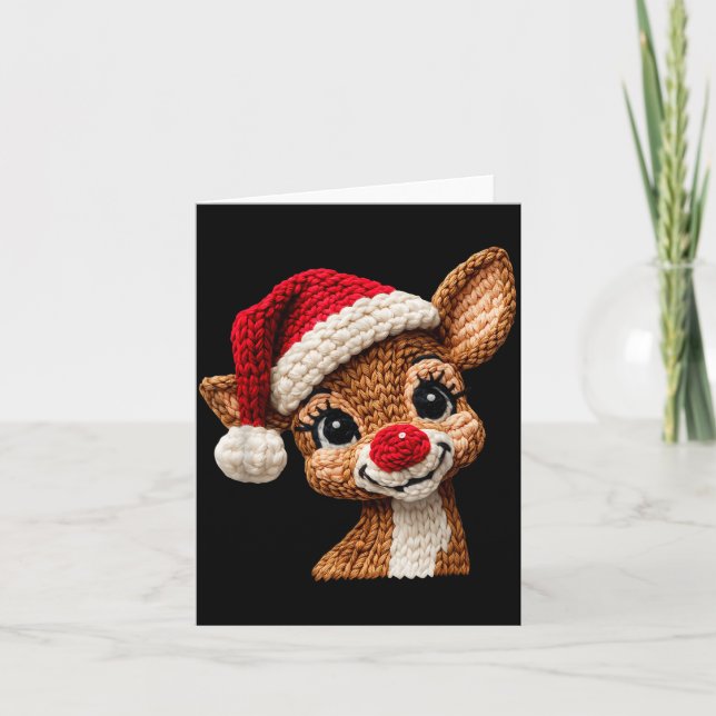Christmas Reindeer Crochet Cute Merry Christmas Re Kort (Framsida)