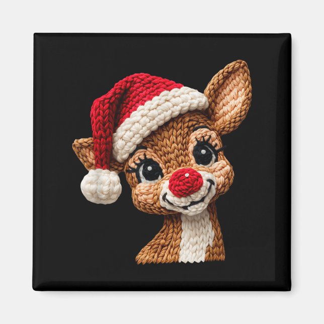 Christmas Reindeer Crochet Cute Merry Christmas Re Magnet (Framsidan)