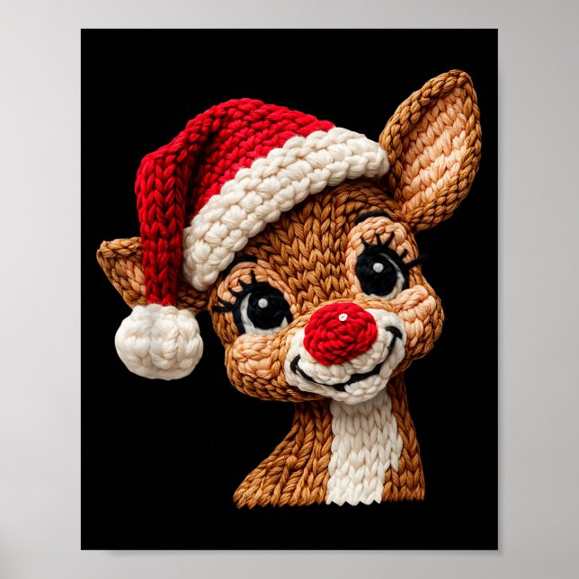 Christmas Reindeer Crochet Cute Merry Christmas Re Poster (Framsidan)