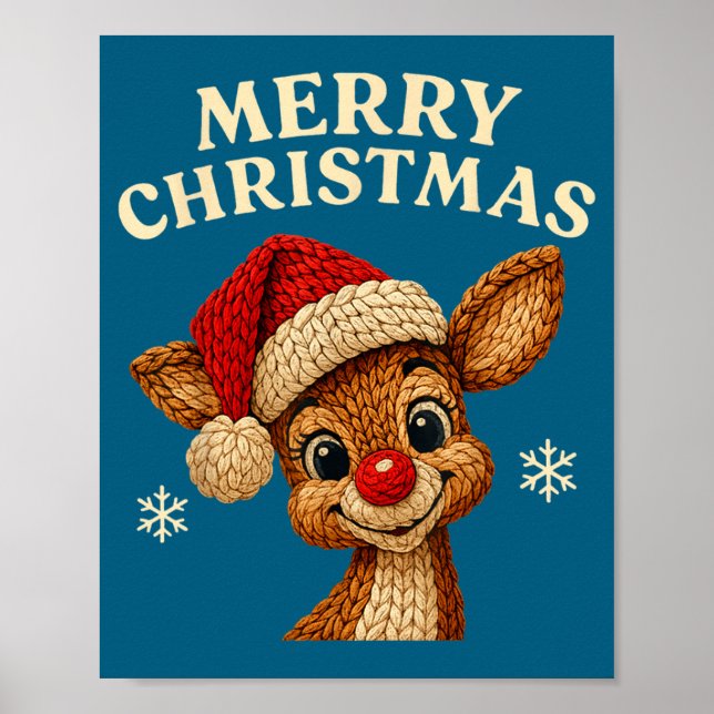 Christmas Reindeer Crochet Cute Merry Christmas Re Poster (Framsidan)