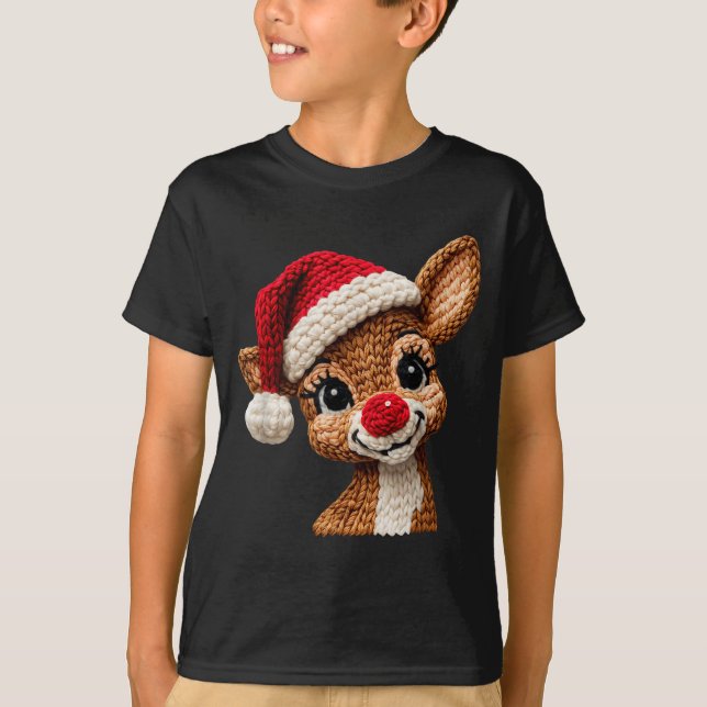 Christmas Reindeer Crochet Cute Merry Christmas Re T Shirt (Framsida)