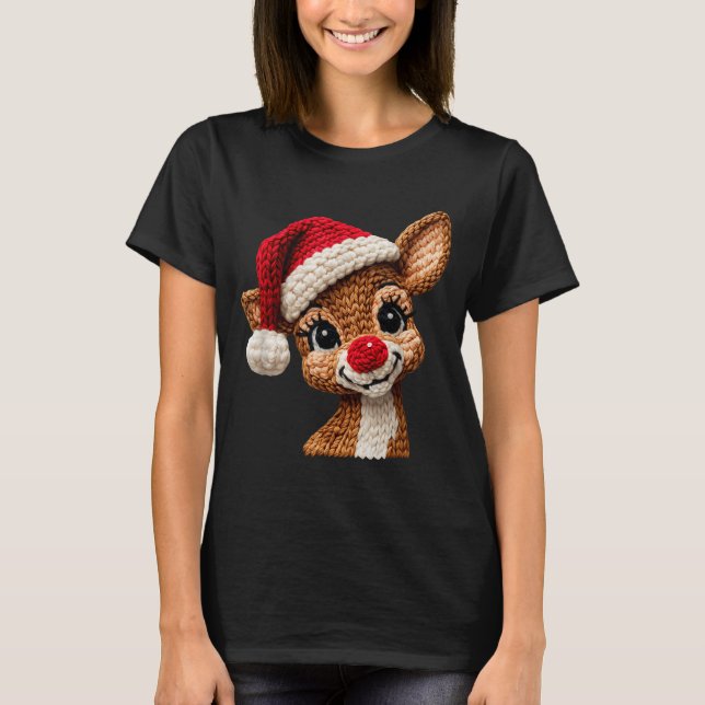 Christmas Reindeer Crochet Cute Merry Christmas Re T Shirt (Framsida)