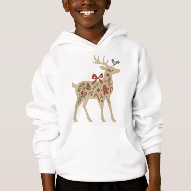 Christmas Reindeer Floral Art Kids Hoodies/Sweats T Shirt (Framsida)