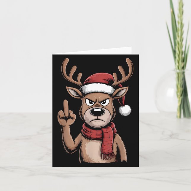 Christmas Reindeer Middle Finger Sarcastic Xmas Fu Kort (Framsida)