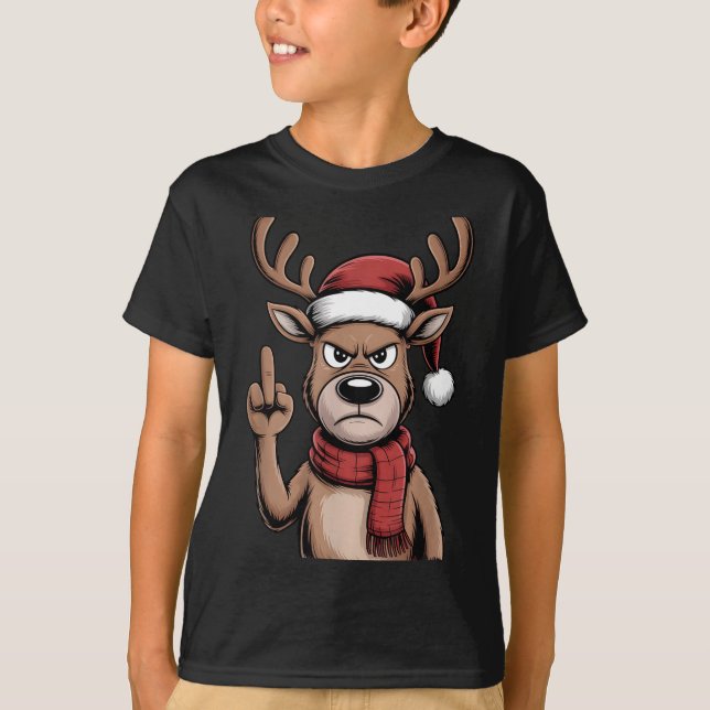 Christmas Reindeer Middle Finger Sarcastic Xmas Fu T Shirt (Framsida)