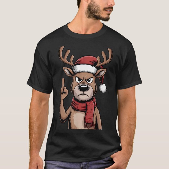 Christmas Reindeer Middle Finger Sarcastic Xmas Fu T Shirt (Framsida)