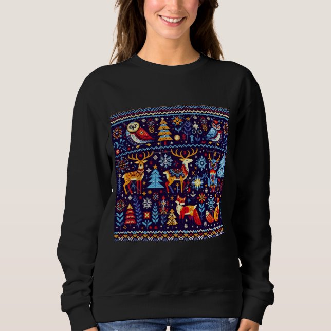 Christmas Reindeer Nordic Pattern Sweatshirt  T Shirt (Framsida)