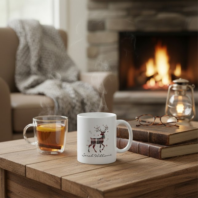 Christmas reindeer  red buffalo plaid  jumbo mugg (Skapare uppladdad)