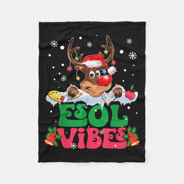 Christmas Reindeer Santa Esol Vibes Funny Teacher  Fleecefilt (Framsidan)