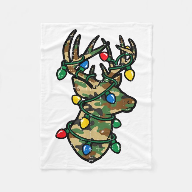 Christmas Reindeer Silhouette Camo Xmas Lights Men Fleecefilt (Framsidan)