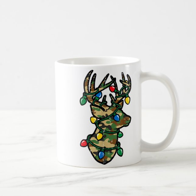 Christmas Reindeer Silhouette Camo Xmas Lights Men Kaffemugg (Höger)
