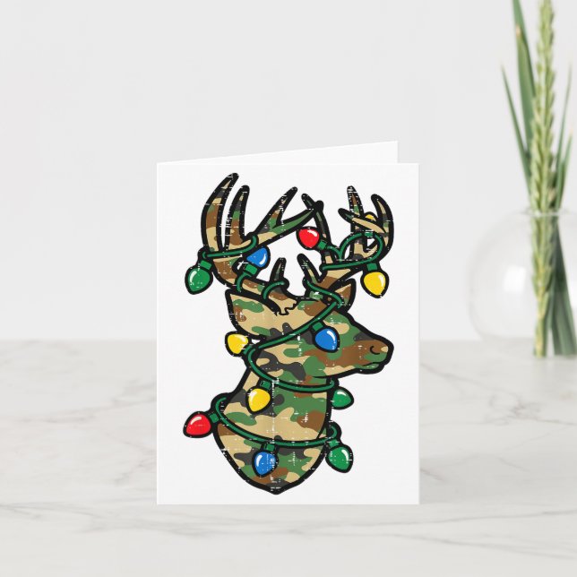 Christmas Reindeer Silhouette Camo Xmas Lights Men Kort (Framsida)