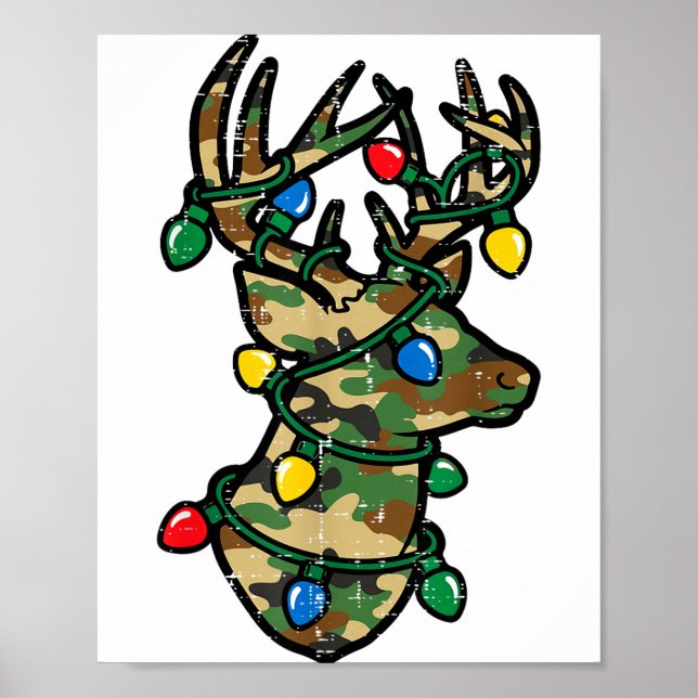Christmas Reindeer Silhouette Camo Xmas Lights Men Poster (Framsidan)