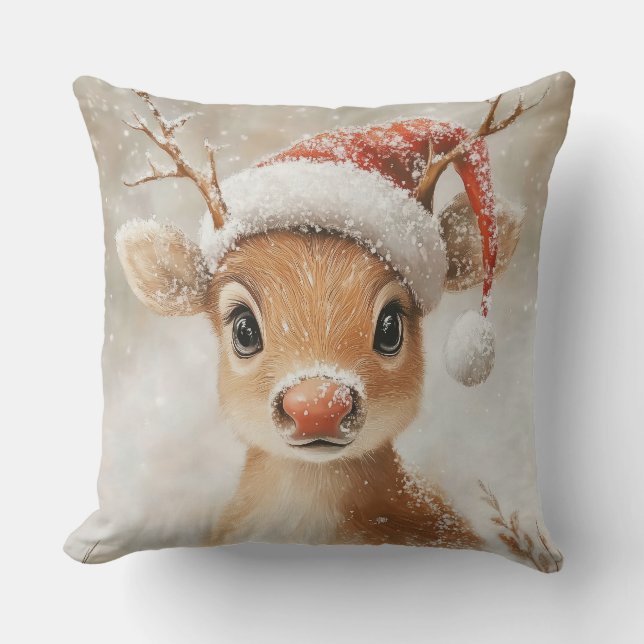 Christmas Reindeer Throw Pillow Kudde (Framsida)