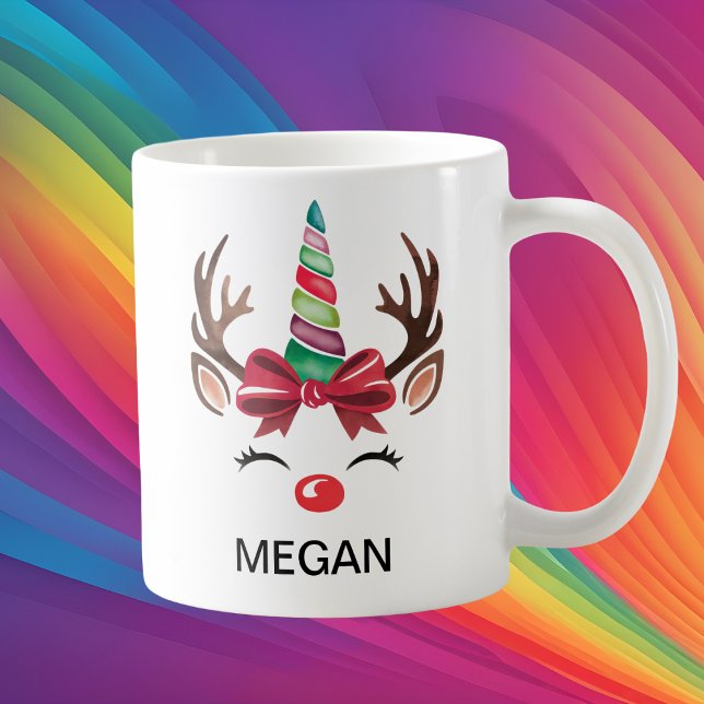 Christmas Reindeer Unicorn Horn Face Kaffemugg (Christmas Reindeer Unicorn Horn Face Coffee Mug
)