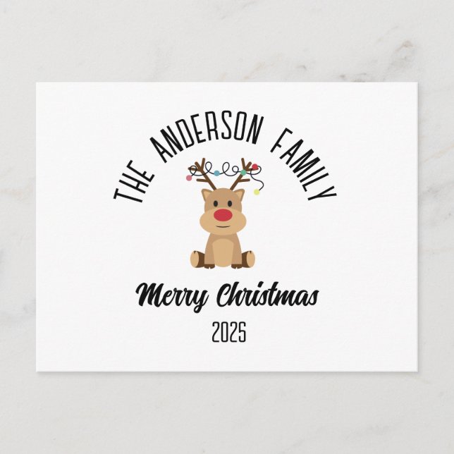 Christmas Reindeer With Lights Personalized Name Helg Vykort (Framsida)
