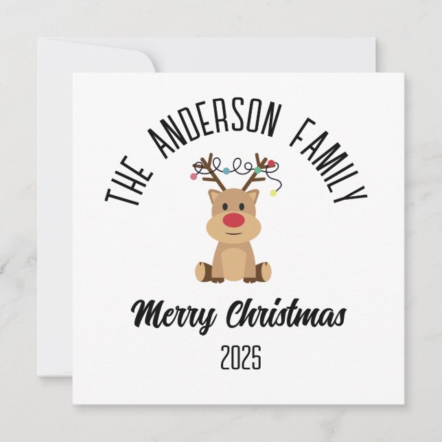 Christmas Reindeer With Lights Personalized Name Julkort (Framsida)
