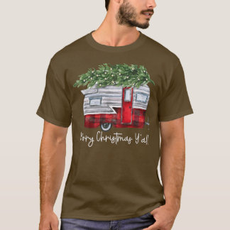 Christmas Retro Camping Caravan Xmas Tree Vehicles T Shirt