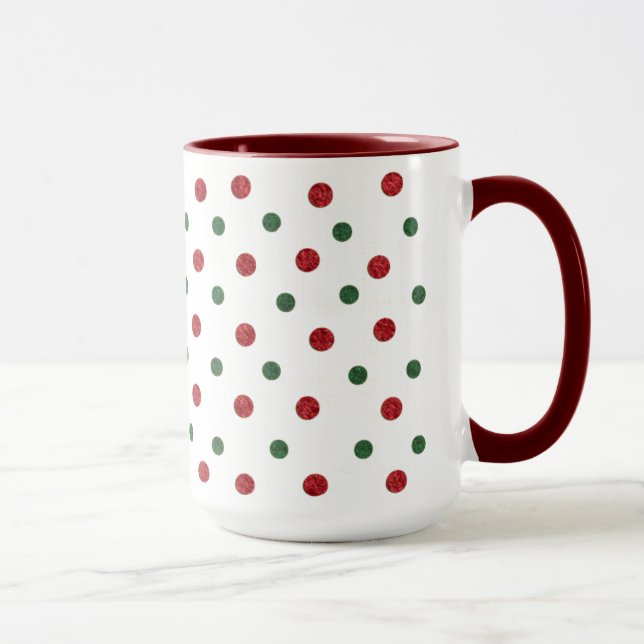 Christmas Retro Dots Pattern Red Green Mugg (Höger)