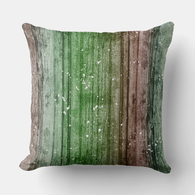 Christmas Retro Red Green Rustic Wood Texture  Kudde (Framsida)