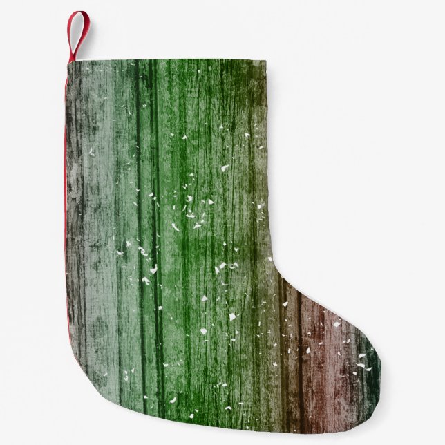 Christmas Retro Red Green Rustic Wood Texture  Liten Julstrumpa (Framsidan)