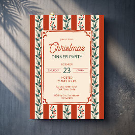Christmas retro stripes grandmilenial dinner party inbjudningar