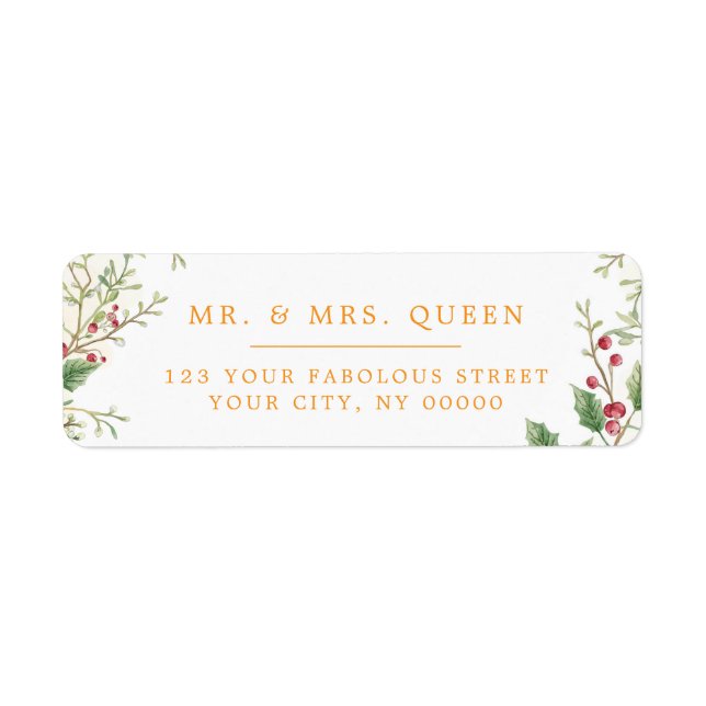 Christmas Return Address holly berries Returadress Etikett (Framsidan)